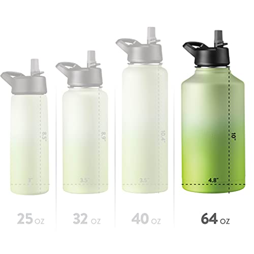 FineDine Water Bottle - Stainless Steel Insulated Water Bottle with Straw Lid, Flip Lid & Wide-Mouth Cap - Keeps Hot and Cold - 25 Oz / 739ml - Army Green