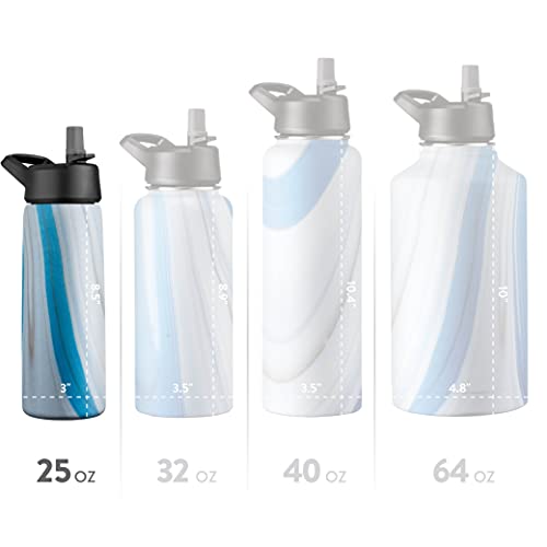 FineDine Water Bottle - Stainless Steel Insulated Water Bottle with Straw Lid, Flip Lid & Wide-Mouth Cap - Keeps Hot and Cold - 25 Oz / 739ml - Army Green