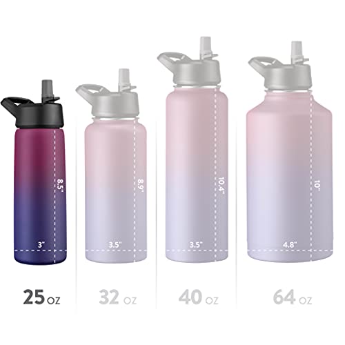 FineDine Water Bottle - Stainless Steel Insulated Water Bottle with Straw Lid, Flip Lid & Wide-Mouth Cap - Keeps Hot and Cold - 25 Oz / 739ml - Army Green