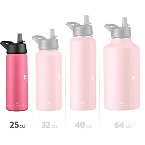 FineDine Water Bottle - Stainless Steel Insulated Water Bottle with Straw Lid, Flip Lid & Wide-Mouth Cap - Keeps Hot and Cold - 25 Oz / 739ml - Army Green