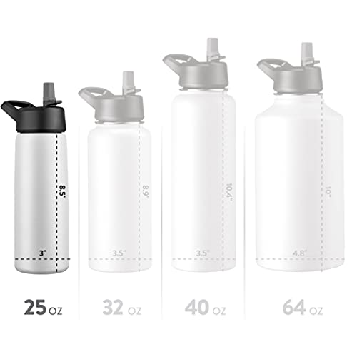 FineDine Water Bottle - Stainless Steel Insulated Water Bottle with Straw Lid, Flip Lid & Wide-Mouth Cap - Keeps Hot and Cold - 25 Oz / 739ml - Army Green