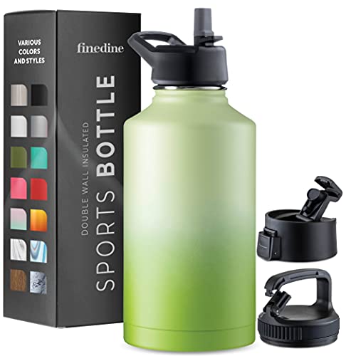 FineDine Water Bottle - Stainless Steel Insulated Water Bottle with Straw Lid, Flip Lid & Wide-Mouth Cap - Keeps Hot and Cold - 25 Oz / 739ml - Army Green
