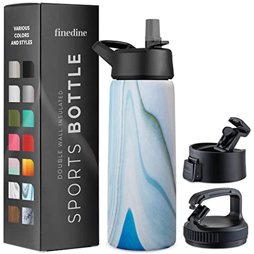 FineDine Water Bottle - Stainless Steel Insulated Water Bottle with Straw Lid, Flip Lid & Wide-Mouth Cap - Keeps Hot and Cold - 25 Oz / 739ml - Army Green