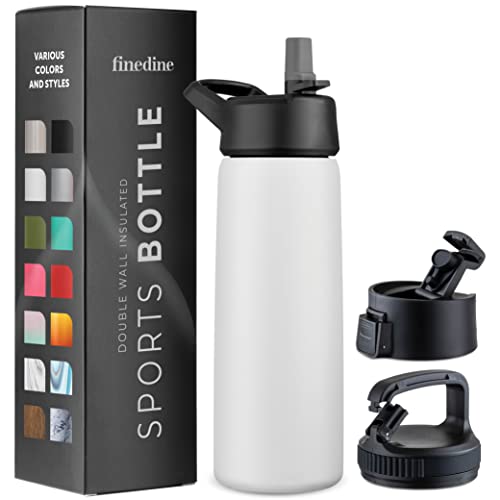 FineDine Water Bottle - Stainless Steel Insulated Water Bottle with Straw Lid, Flip Lid & Wide-Mouth Cap - Keeps Hot and Cold - 25 Oz / 739ml - Army Green