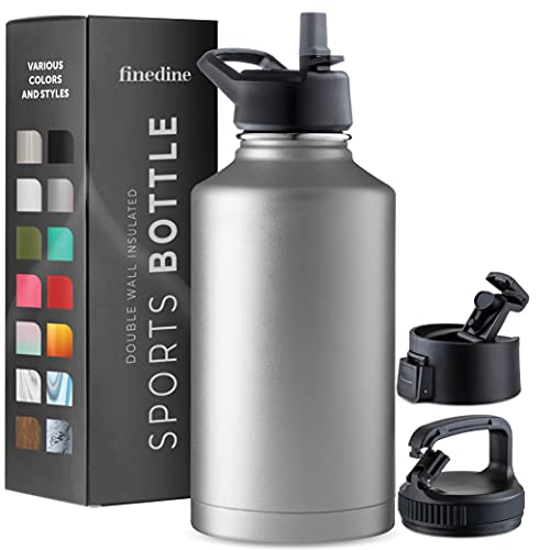FineDine Water Bottle - Stainless Steel Insulated Water Bottle with Straw Lid, Flip Lid & Wide-Mouth Cap - Keeps Hot and Cold - 25 Oz / 739ml - Army Green