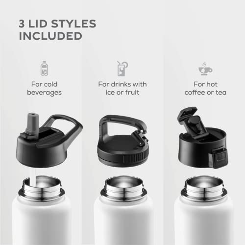 FineDine Water Bottle - Stainless Steel Insulated Water Bottle with Straw Lid, Flip Lid & Wide-Mouth Cap - Keeps Hot and Cold - 25 Oz / 739ml - Army Green