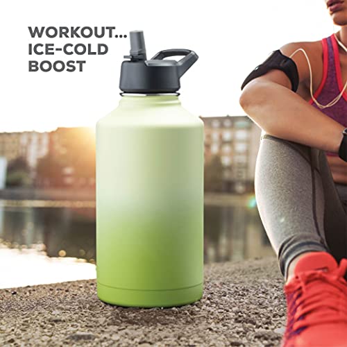 FineDine Water Bottle - Stainless Steel Insulated Water Bottle with Straw Lid, Flip Lid & Wide-Mouth Cap - Keeps Hot and Cold - 25 Oz / 739ml - Army Green