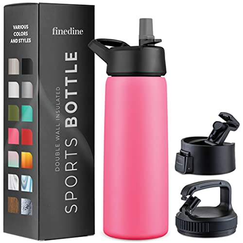 FineDine Water Bottle - Stainless Steel Insulated Water Bottle with Straw Lid, Flip Lid & Wide-Mouth Cap - Keeps Hot and Cold - 25 Oz / 739ml - Army Green