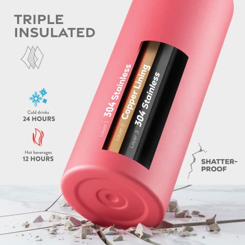 FineDine Water Bottle - Stainless Steel Insulated Water Bottle with Straw Lid, Flip Lid & Wide-Mouth Cap - Keeps Hot and Cold - 25 Oz / 739ml - Army Green