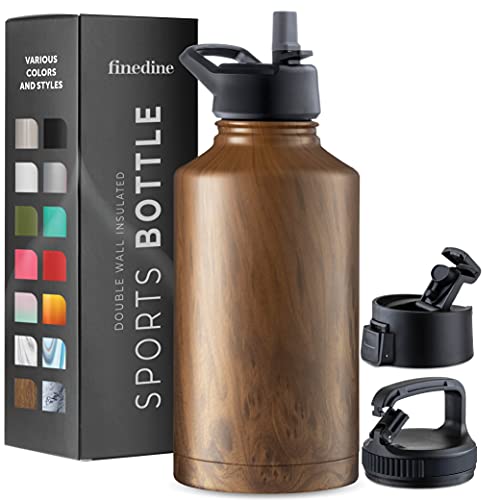 FineDine Water Bottle - Stainless Steel Insulated Water Bottle with Straw Lid, Flip Lid & Wide-Mouth Cap - Keeps Hot and Cold - 25 Oz / 739ml - Army Green