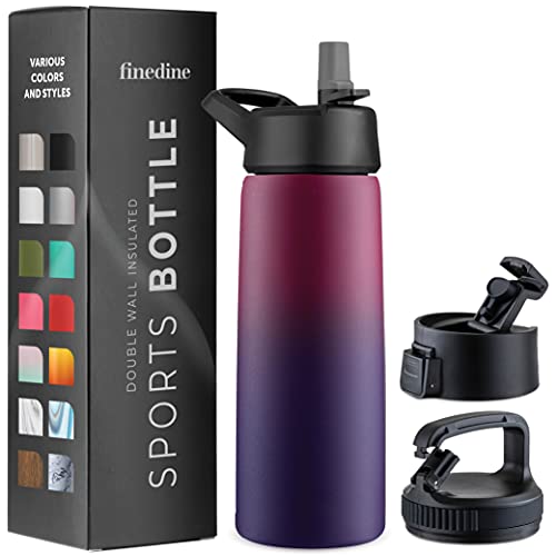 FineDine Water Bottle - Stainless Steel Insulated Water Bottle with Straw Lid, Flip Lid & Wide-Mouth Cap - Keeps Hot and Cold - 25 Oz / 739ml - Army Green