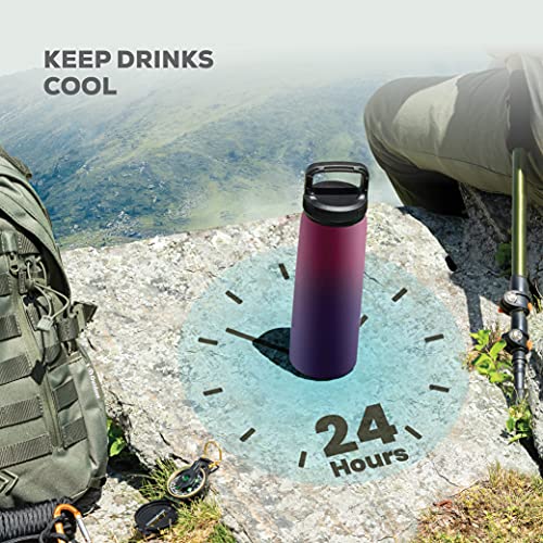 FineDine Water Bottle - Stainless Steel Insulated Water Bottle with Straw Lid, Flip Lid & Wide-Mouth Cap - Keeps Hot and Cold - 25 Oz / 739ml - Army Green