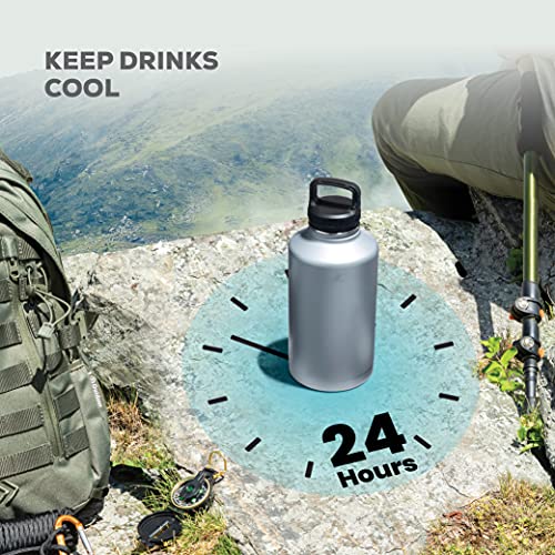 FineDine Water Bottle - Stainless Steel Insulated Water Bottle with Straw Lid, Flip Lid & Wide-Mouth Cap - Keeps Hot and Cold - 25 Oz / 739ml - Army Green
