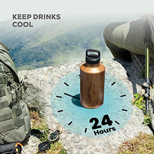 FineDine Water Bottle - Stainless Steel Insulated Water Bottle with Straw Lid, Flip Lid & Wide-Mouth Cap - Keeps Hot and Cold - 25 Oz / 739ml - Army Green