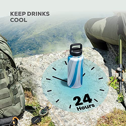 FineDine Water Bottle - Stainless Steel Insulated Water Bottle with Straw Lid, Flip Lid & Wide-Mouth Cap - Keeps Hot and Cold - 25 Oz / 739ml - Army Green
