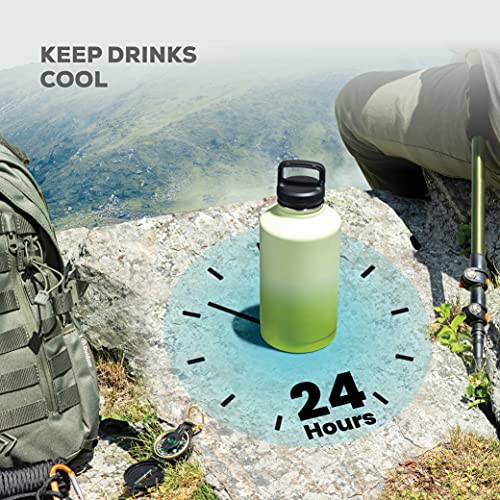 FineDine Water Bottle - Stainless Steel Insulated Water Bottle with Straw Lid, Flip Lid & Wide-Mouth Cap - Keeps Hot and Cold - 25 Oz / 739ml - Army Green
