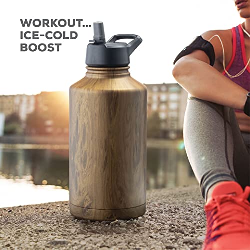 FineDine Water Bottle - Stainless Steel Insulated Water Bottle with Straw Lid, Flip Lid & Wide-Mouth Cap - Keeps Hot and Cold - 25 Oz / 739ml - Army Green