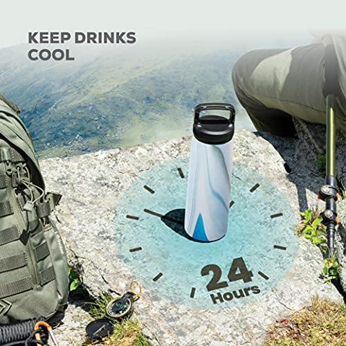 FineDine Water Bottle - Stainless Steel Insulated Water Bottle with Straw Lid, Flip Lid & Wide-Mouth Cap - Keeps Hot and Cold - 25 Oz / 739ml - Army Green