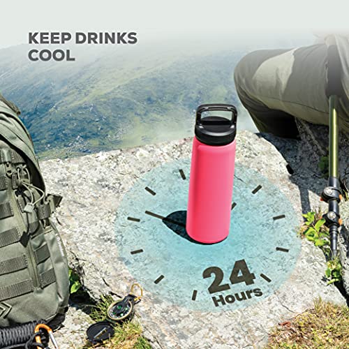 FineDine Water Bottle - Stainless Steel Insulated Water Bottle with Straw Lid, Flip Lid & Wide-Mouth Cap - Keeps Hot and Cold - 25 Oz / 739ml - Army Green