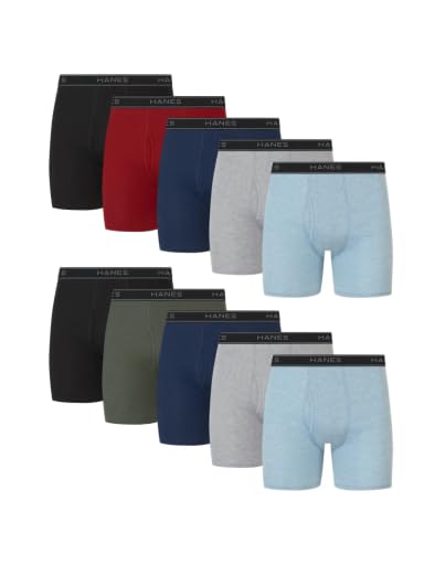 Hanes Men's Underwear Boxer Briefs Pack, Cool & Breathable Cotton Moisture-wicking Underwear for Men, No Ride Up