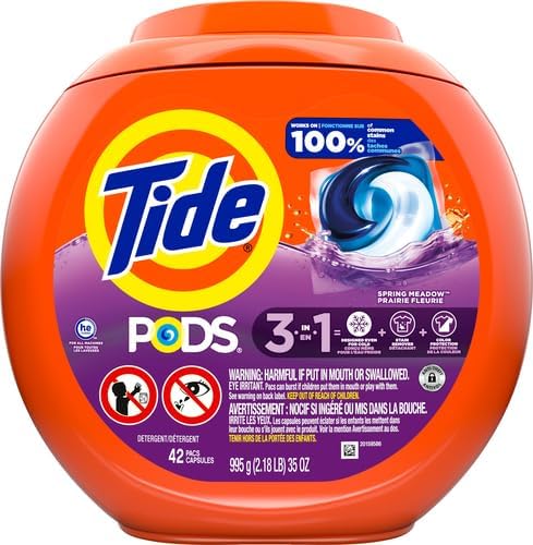 Tide PODS laundry detergent pacs, 3-in-1 Stain Remover, Odor Fighter, Color ProteCountor, 76 Count, HE compatible, Spring Meadow Scent