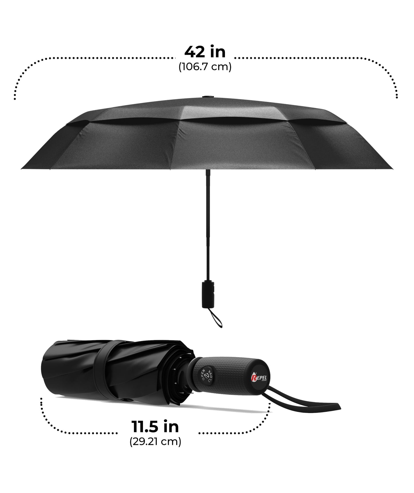 Repel Windproof Travel Umbrella - Compact & Withstands Winds up to 100MPH, Strongest Premium Auto Folding Umbrella for Rain and Sun - Durable, Light & Portable for Women & Men, Fits Backpack & Cars
