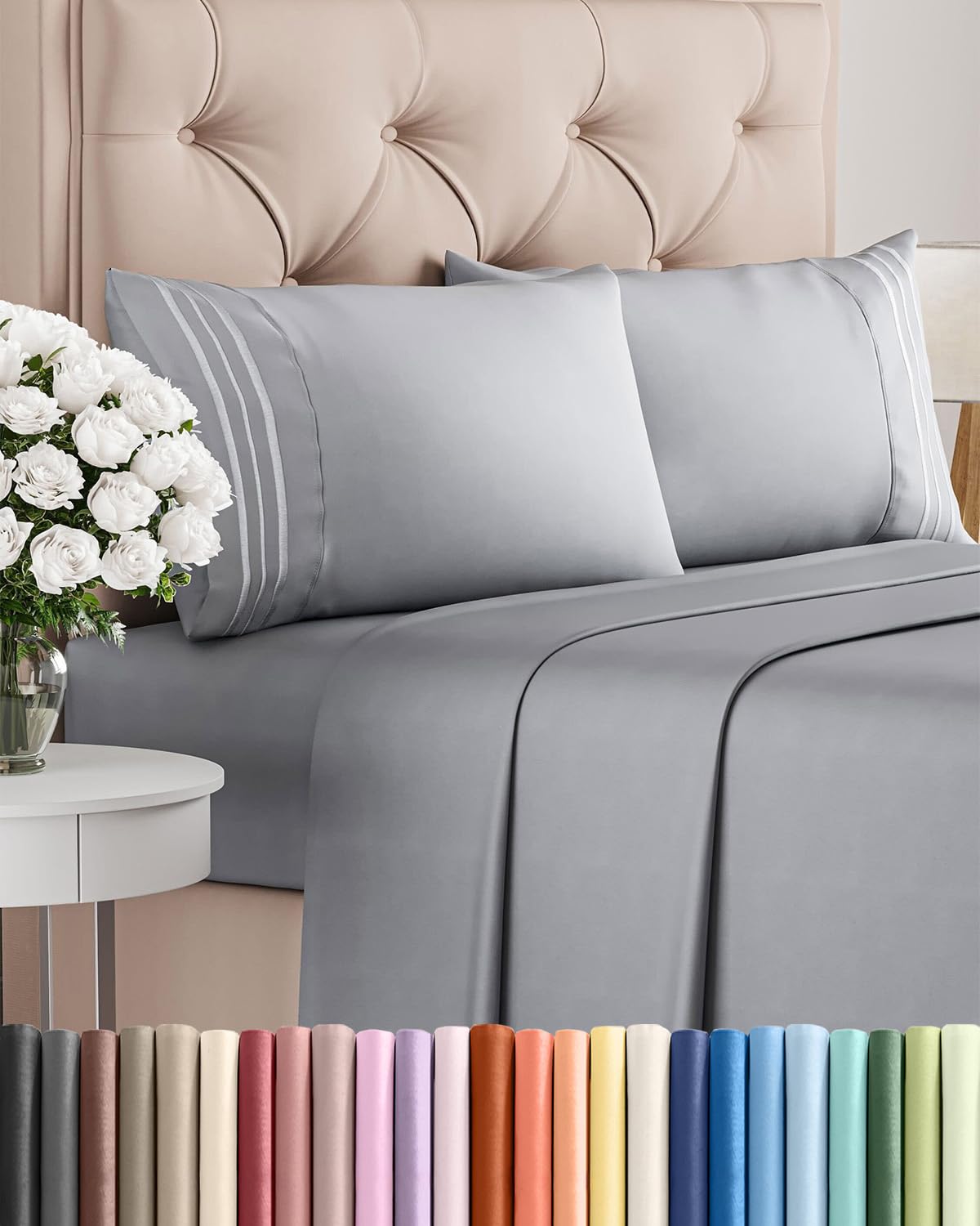 Queen Size 4 Piece Sheet Set - Comfy Breathable & Cooling Sheets - White