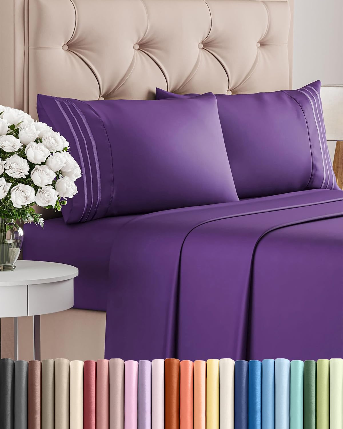 Queen Size 4 Piece Sheet Set - Comfy Breathable & Cooling Sheets - White