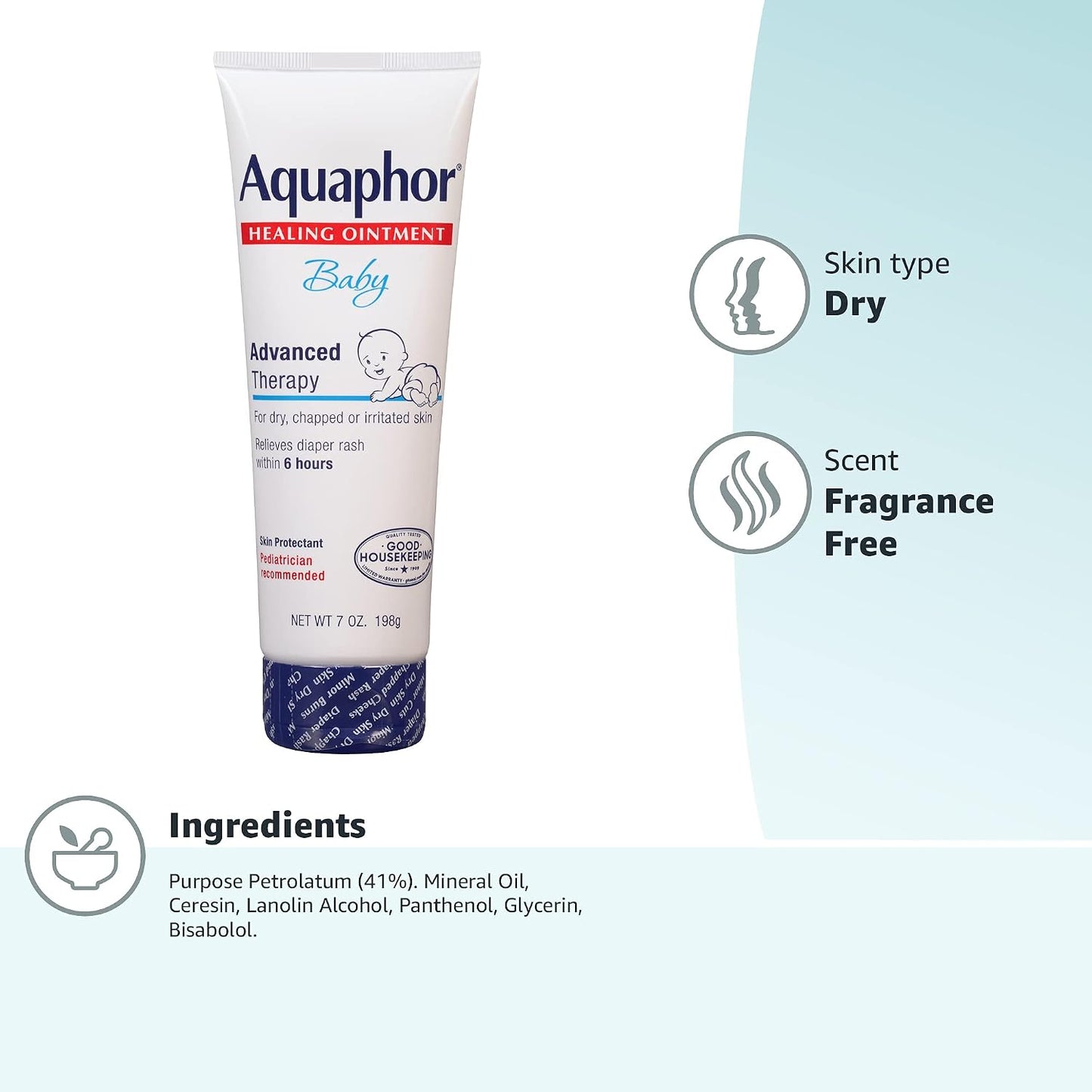 Aquaphor Baby Healing Ointment for Diaper Rash and More, 7 OZ | Baby Skin Protectant with Petrolatum for Chapped or Dry Skin, Drool Rash and Diaper Rash, Hypoallergenic, Fragrance Free