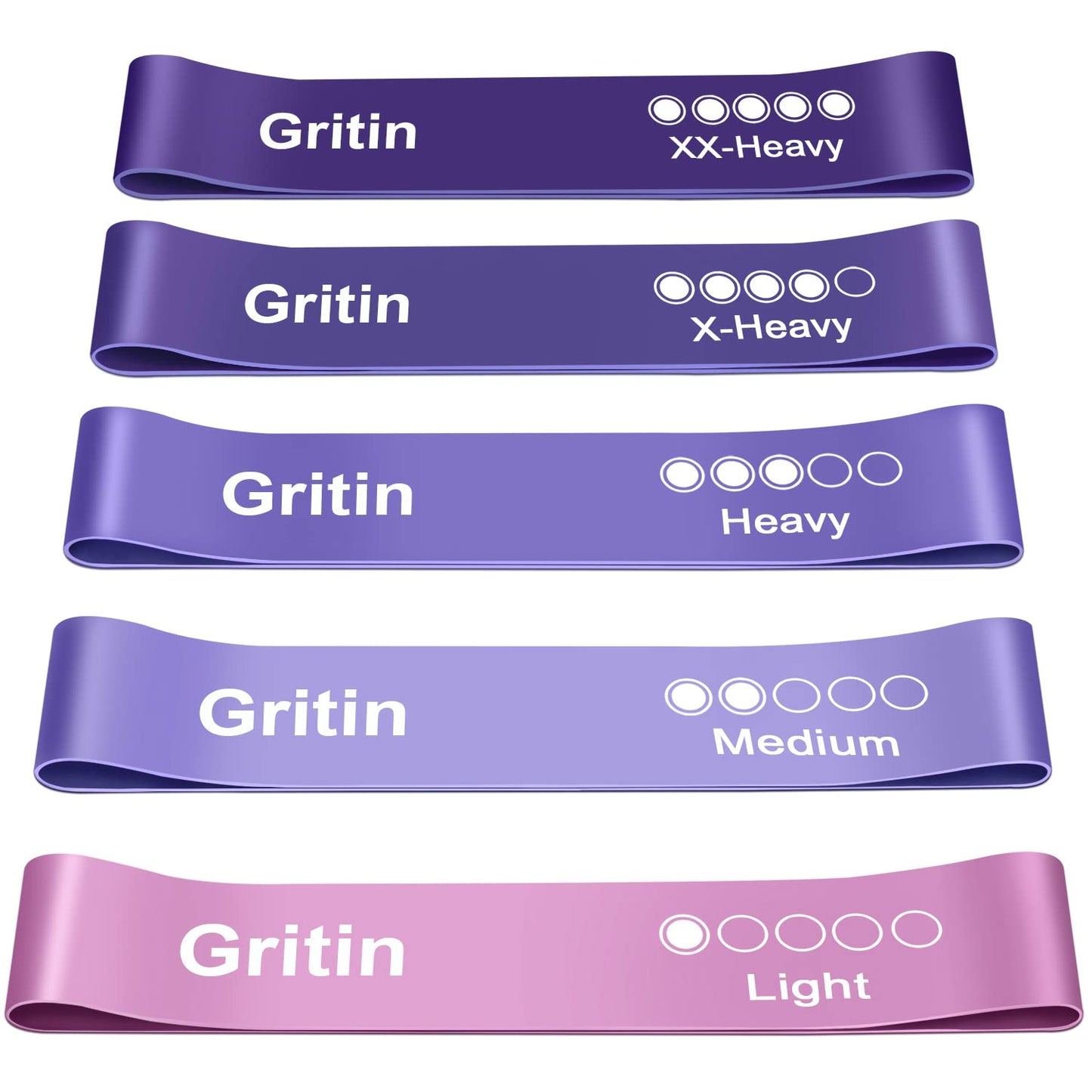 Gritin Resistance Bands, Set of 5 Skin-Friendly Resistance Exercise Band | 5 Different Strength Levels Fitness Bands - Travel Carrying Case Included - Ideal for Home, Gym, Yoga, Training