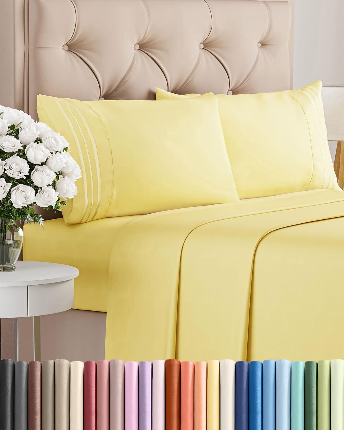 Queen Size 4 Piece Sheet Set - Comfy Breathable & Cooling Sheets - White