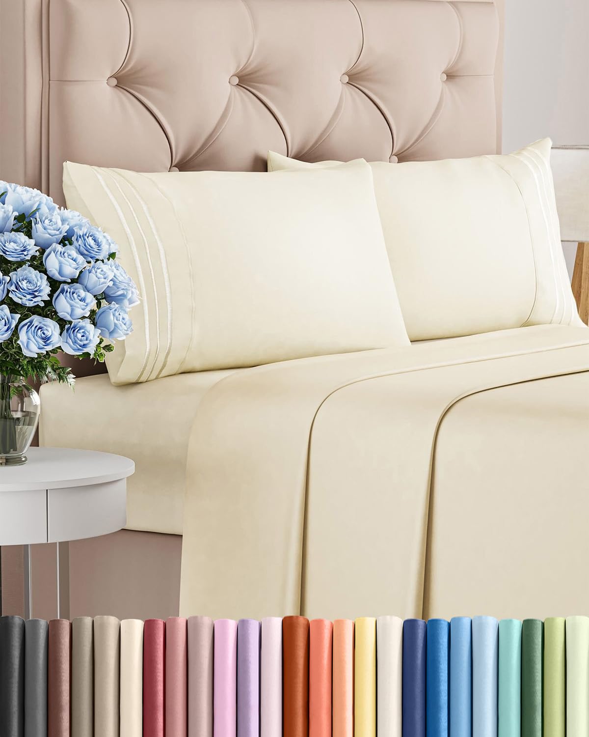 Queen Size 4 Piece Sheet Set - Comfy Breathable & Cooling Sheets - White