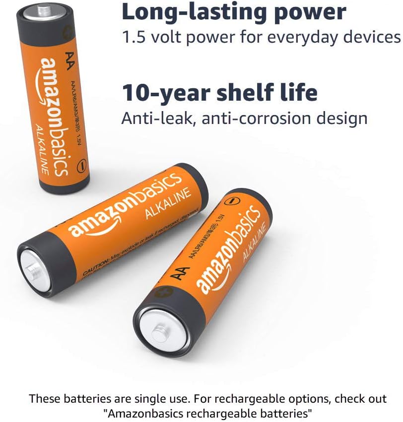 Amazon Basics 48 Pack AA High-Performance Alkaline Batteries, 10-Year Shelf Life, Easy to Open Value Pack