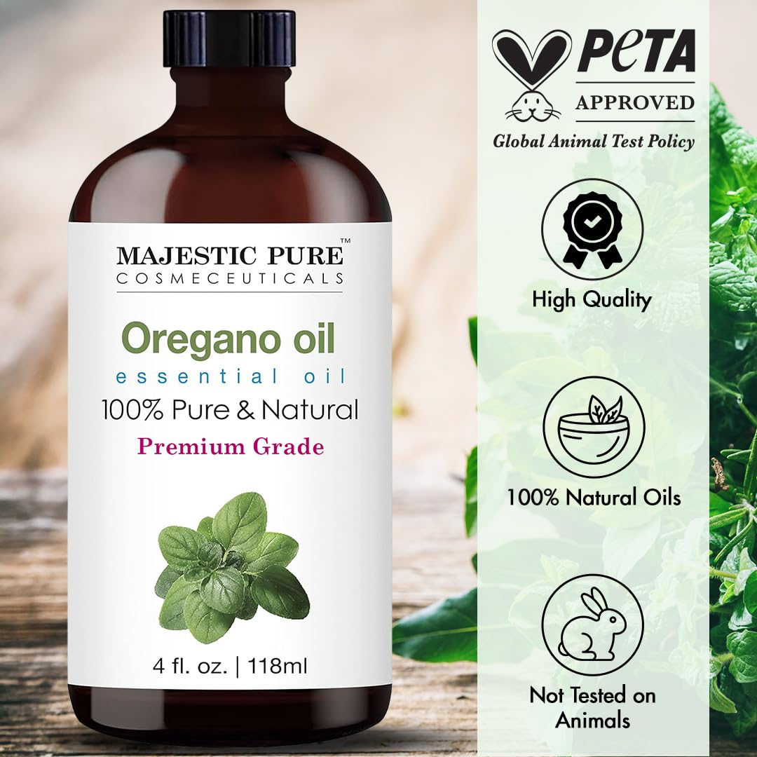 Majestic Pure Peppermint Essential Oil for Diffuser - 4 Fl Oz | 100% Natural Essentials Oils for Aromatherapy, Massage, Steam inhalation, Air Freshing, Soap and Candle Making