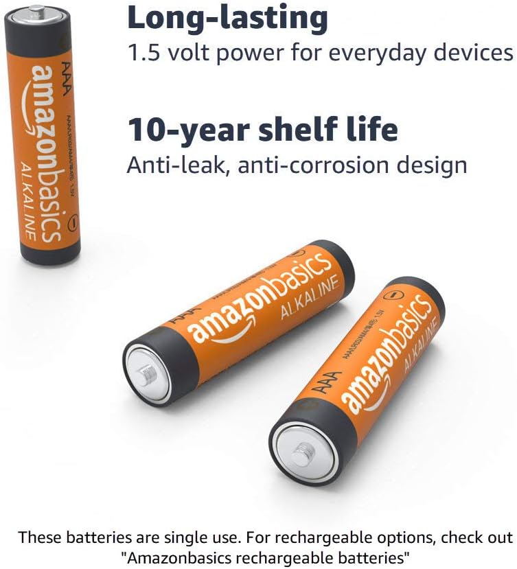 Amazon Basics 48 Pack AA High-Performance Alkaline Batteries, 10-Year Shelf Life, Easy to Open Value Pack