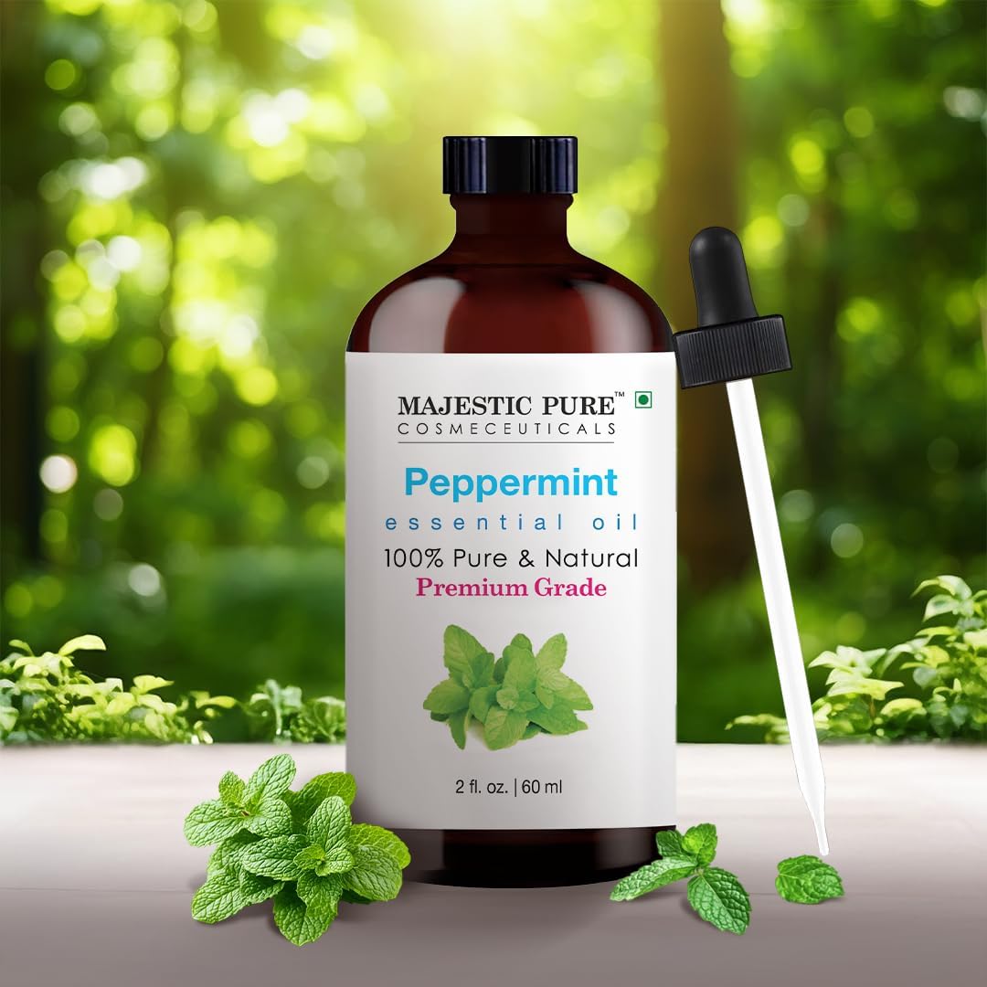 Majestic Pure Peppermint Essential Oil for Diffuser - 4 Fl Oz | 100% Natural Essentials Oils for Aromatherapy, Massage, Steam inhalation, Air Freshing, Soap and Candle Making