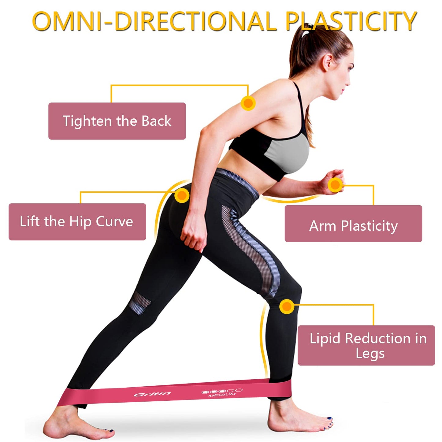Gritin Resistance Bands, Set of 5 Skin-Friendly Resistance Exercise Band | 5 Different Strength Levels Fitness Bands - Travel Carrying Case Included - Ideal for Home, Gym, Yoga, Training