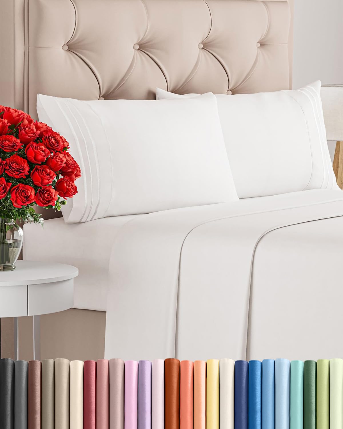 Queen Size 4 Piece Sheet Set - Comfy Breathable & Cooling Sheets - White