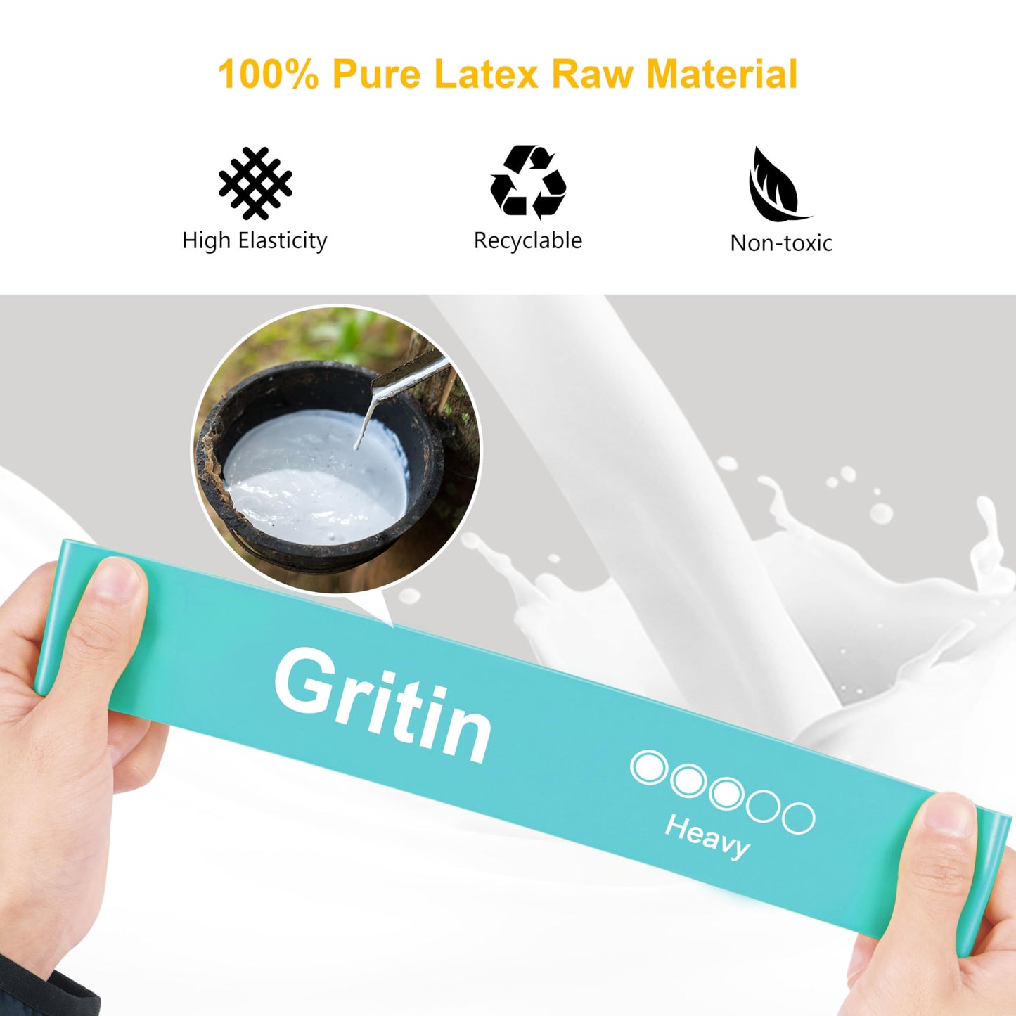Gritin Resistance Bands, Set of 5 Skin-Friendly Resistance Exercise Band | 5 Different Strength Levels Fitness Bands - Travel Carrying Case Included - Ideal for Home, Gym, Yoga, Training