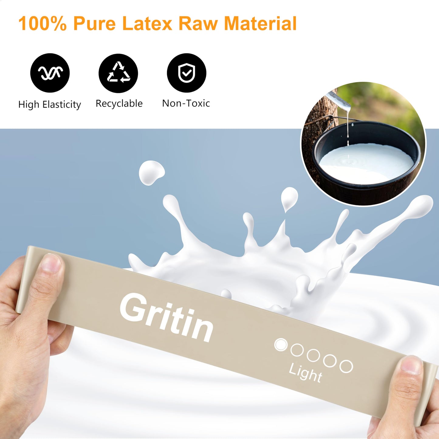 Gritin Resistance Bands, Set of 5 Skin-Friendly Resistance Exercise Band | 5 Different Strength Levels Fitness Bands - Travel Carrying Case Included - Ideal for Home, Gym, Yoga, Training