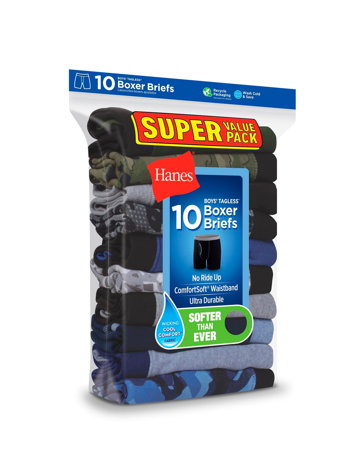 Hanes Boys' Underwear Boxer Briefs Or Briefs Pack, 8 Or 12 Pack, Cotton Stretch Underwear for Boys & Toddler Boys