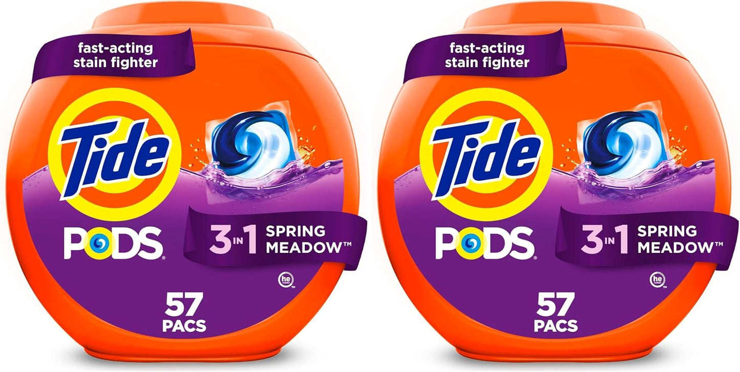 Tide PODS laundry detergent pacs, 3-in-1 Stain Remover, Odor Fighter, Color ProteCountor, 76 Count, HE compatible, Spring Meadow Scent