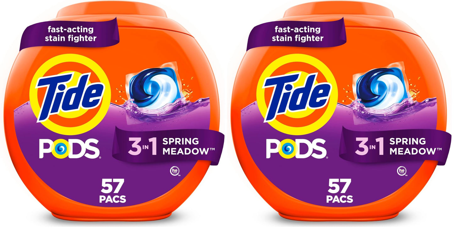 Tide PODS laundry detergent pacs, 3-in-1 Stain Remover, Odor Fighter, Color ProteCountor, 76 Count, HE compatible, Spring Meadow Scent