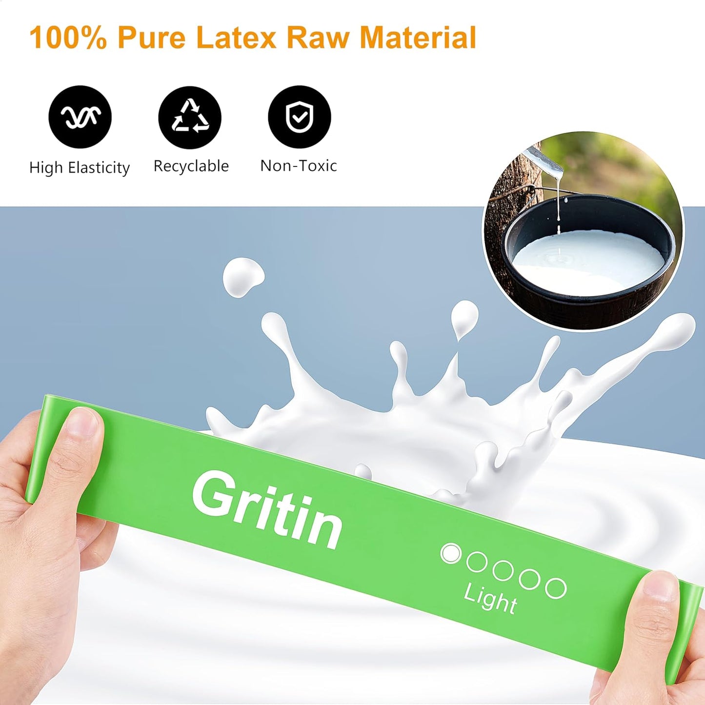 Gritin Resistance Bands, Set of 5 Skin-Friendly Resistance Exercise Band | 5 Different Strength Levels Fitness Bands - Travel Carrying Case Included - Ideal for Home, Gym, Yoga, Training