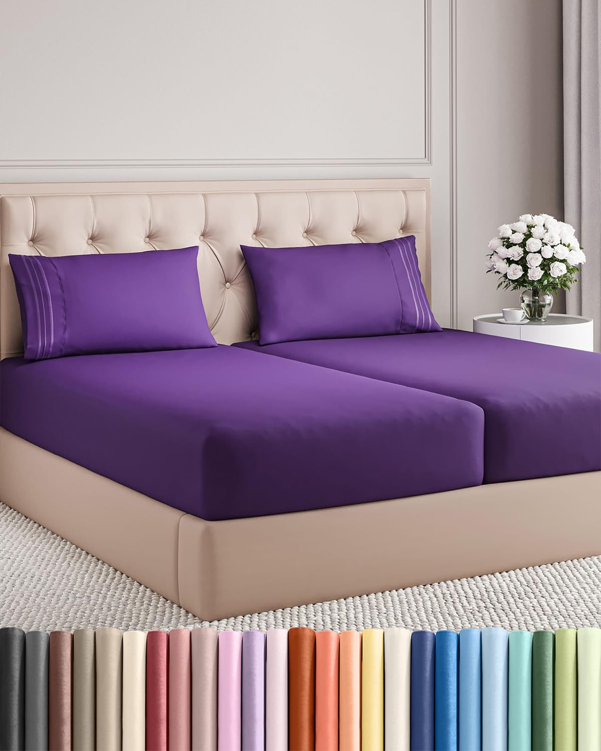 Queen Size 4 Piece Sheet Set - Comfy Breathable & Cooling Sheets - White