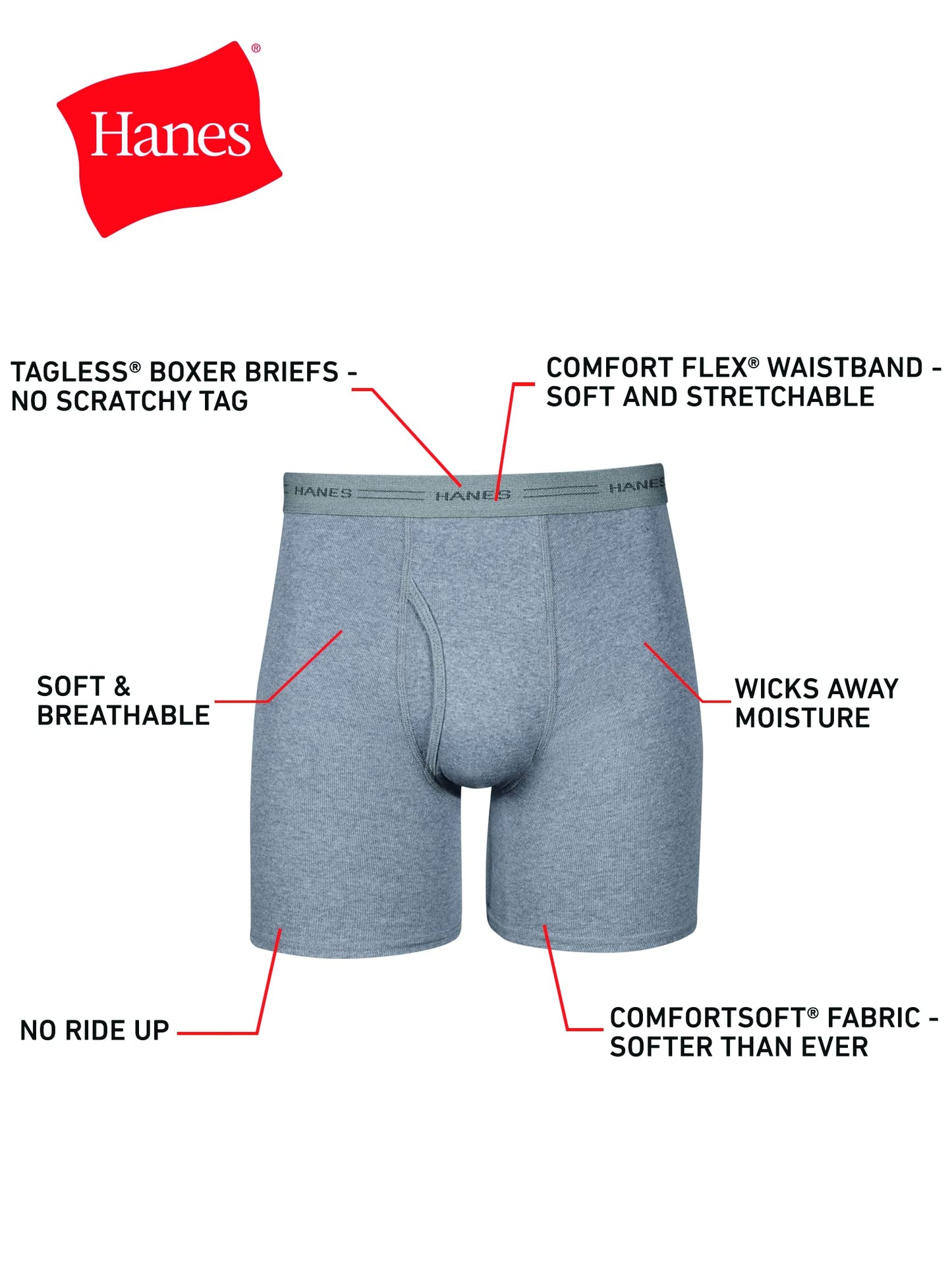 Hanes mens Underwear Boxer Briefs Pack, Cool & Breathable Cotton Moisture-wicking Underwear for Men, No Ride Up