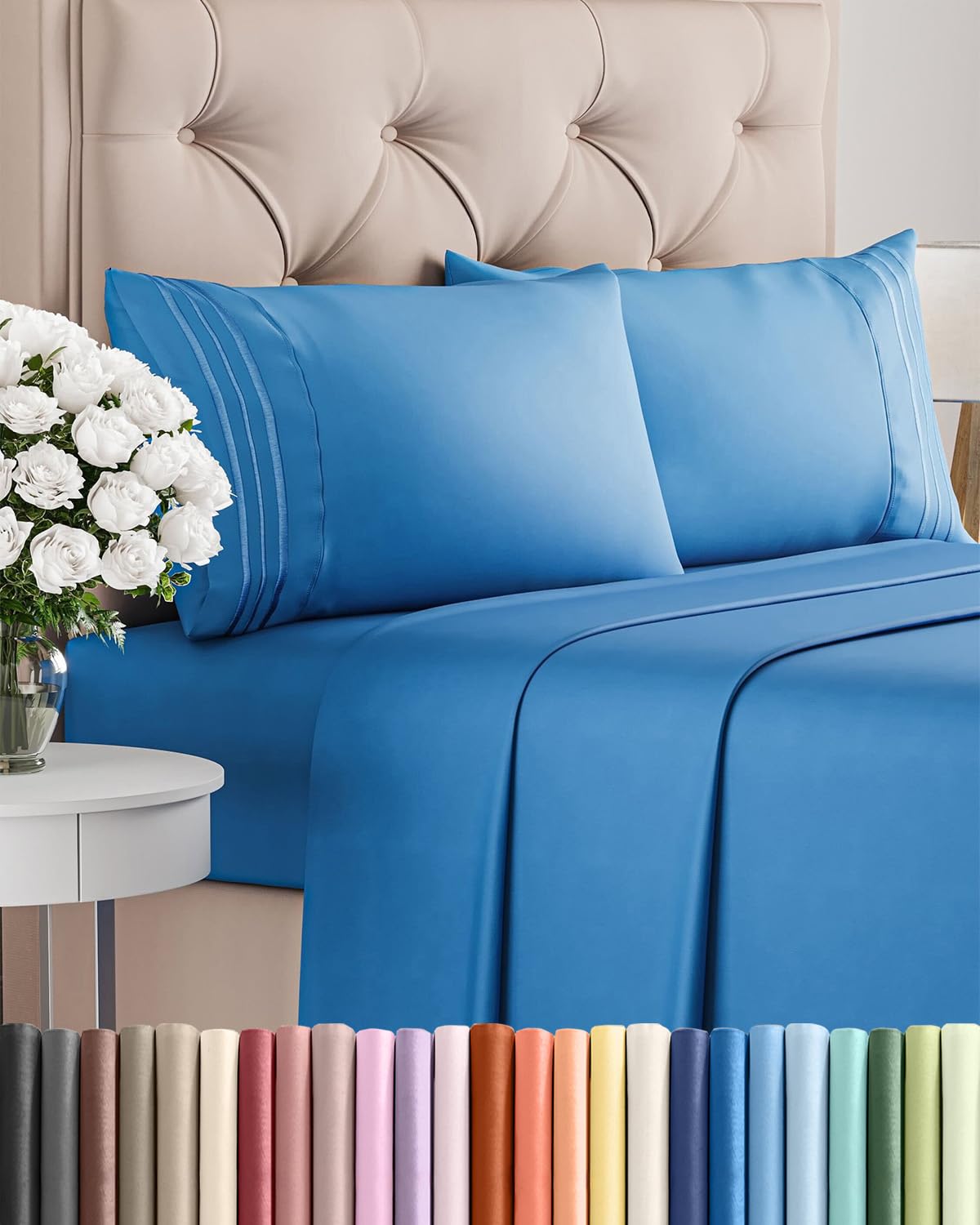 Queen Size 4 Piece Sheet Set - Comfy Breathable & Cooling Sheets - White