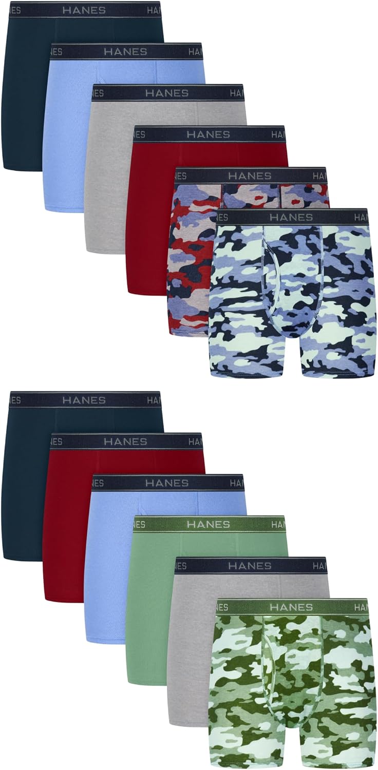 Hanes Boys' Underwear Boxer Briefs Or Briefs Pack, 8 Or 12 Pack, Cotton Stretch Underwear for Boys & Toddler Boys
