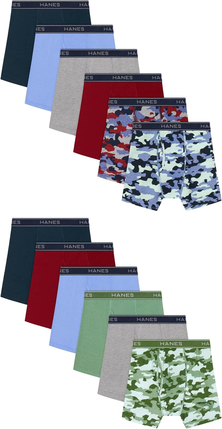 Hanes Boys' Underwear Boxer Briefs Or Briefs Pack, 8 Or 12 Pack, Cotton Stretch Underwear for Boys & Toddler Boys