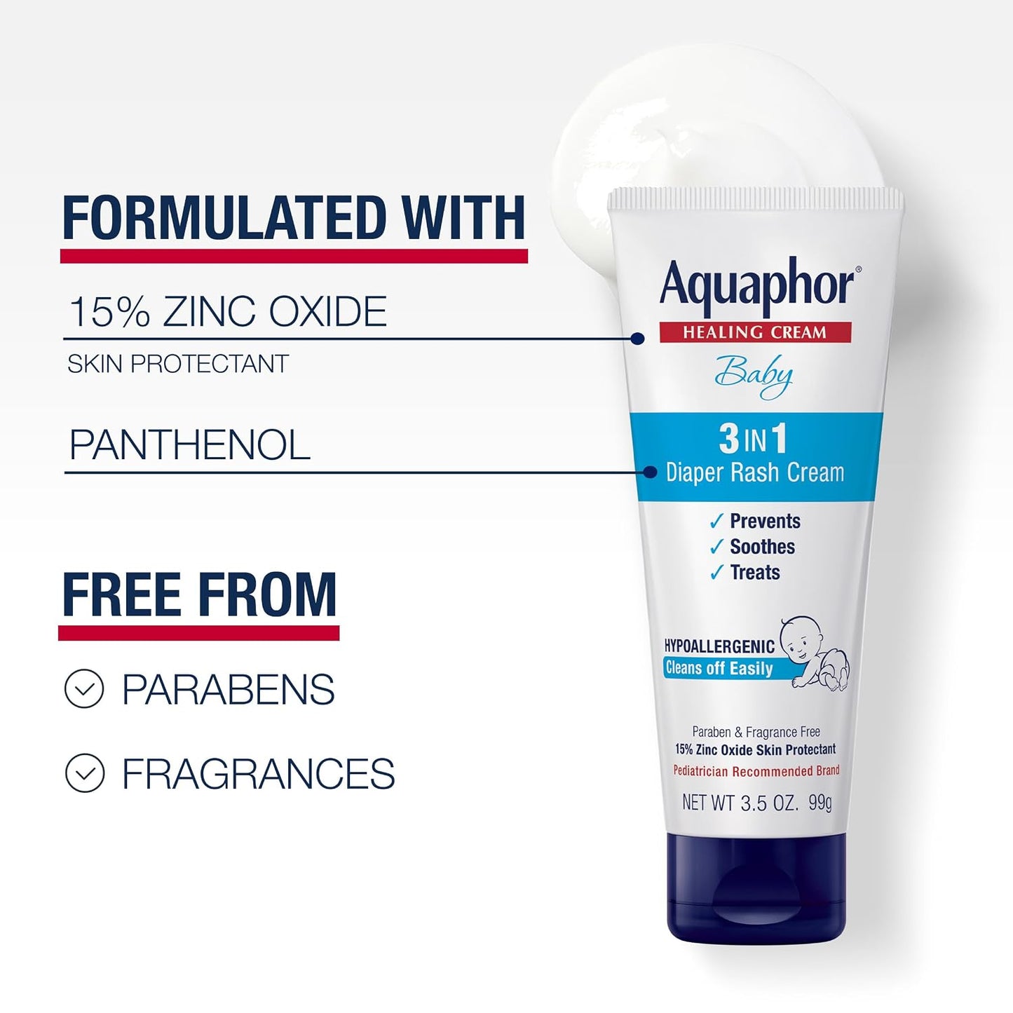 Aquaphor Baby Healing Ointment for Diaper Rash and More, 7 OZ | Baby Skin Protectant with Petrolatum for Chapped or Dry Skin, Drool Rash and Diaper Rash, Hypoallergenic, Fragrance Free